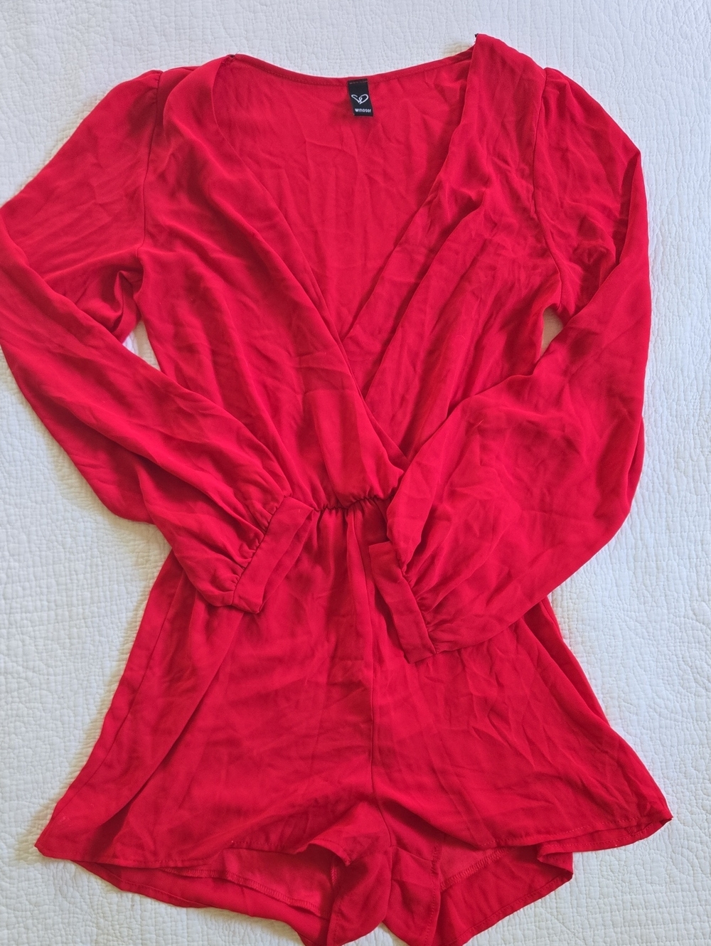 Windsor Red Long-Sleeve V-Neck Romper
